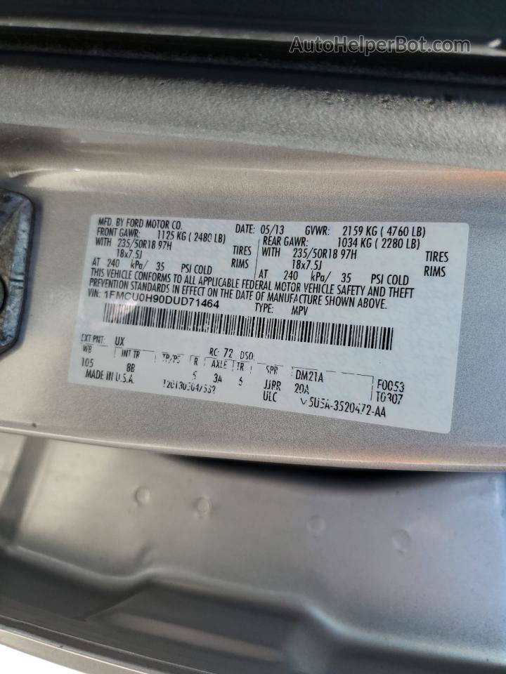 2013 Ford Escape Sel Silver vin: 1FMCU0H90DUD71464