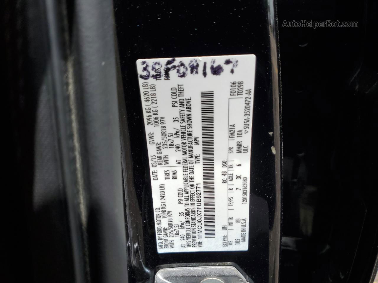 2015 Ford Escape Titanium Black vin: 1FMCU0JX7FUB92771