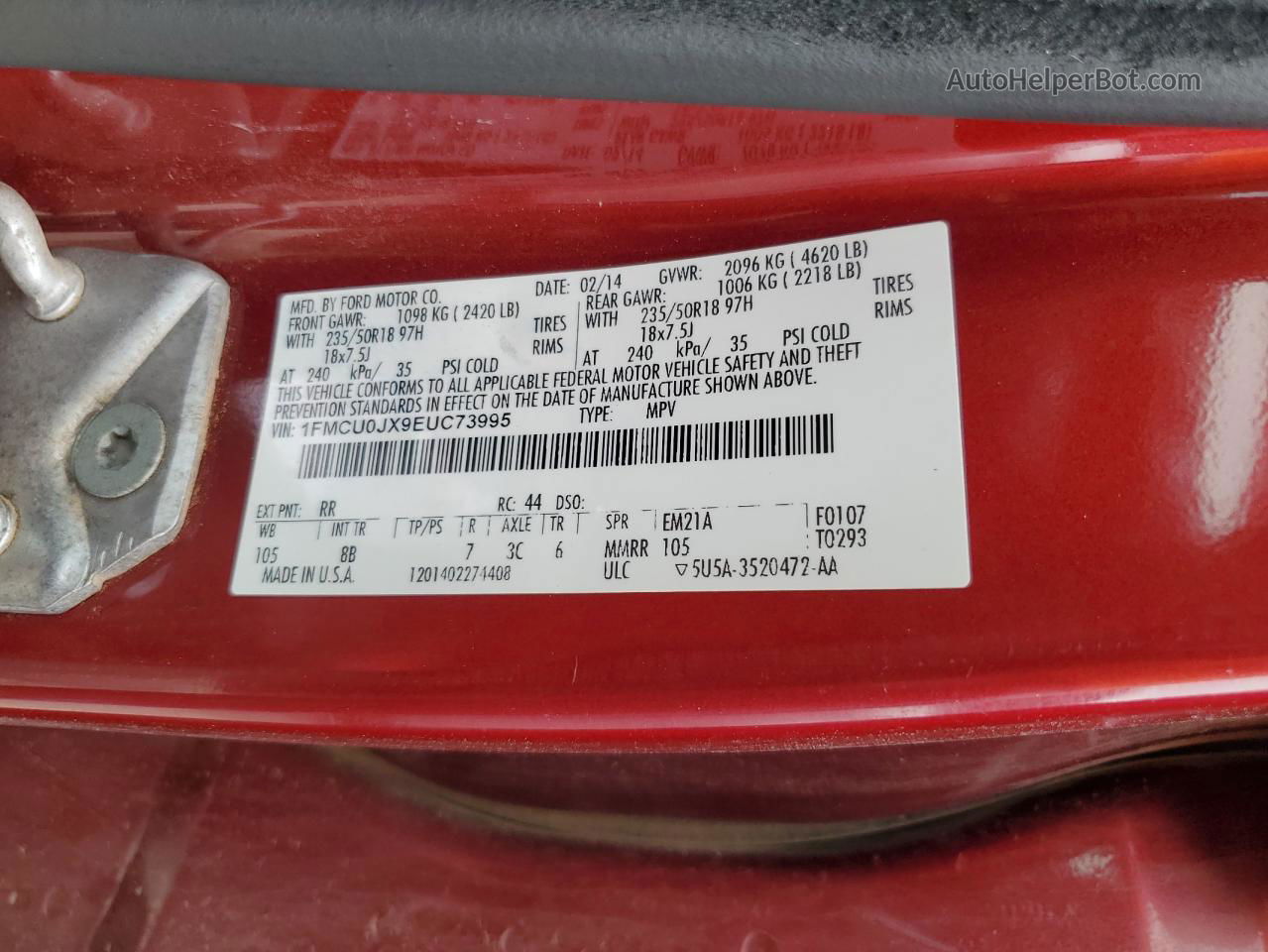 2014 Ford Escape Titanium Red vin: 1FMCU0JX9EUC73995