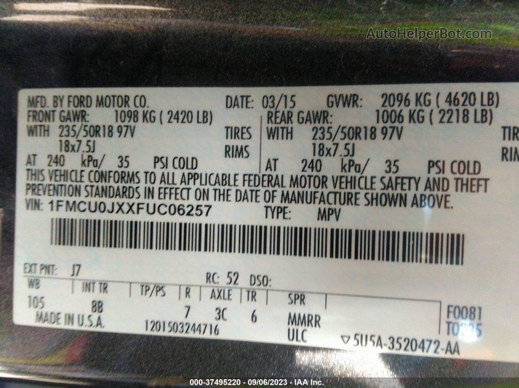 2015 Ford Escape Titanium Gray vin: 1FMCU0JXXFUC06257