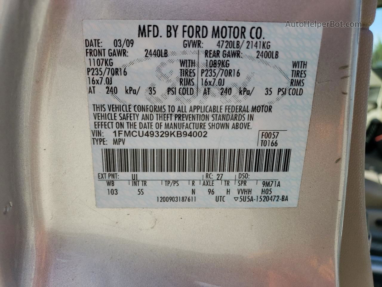 2009 Ford Escape Hybrid Silver vin: 1FMCU49329KB94002