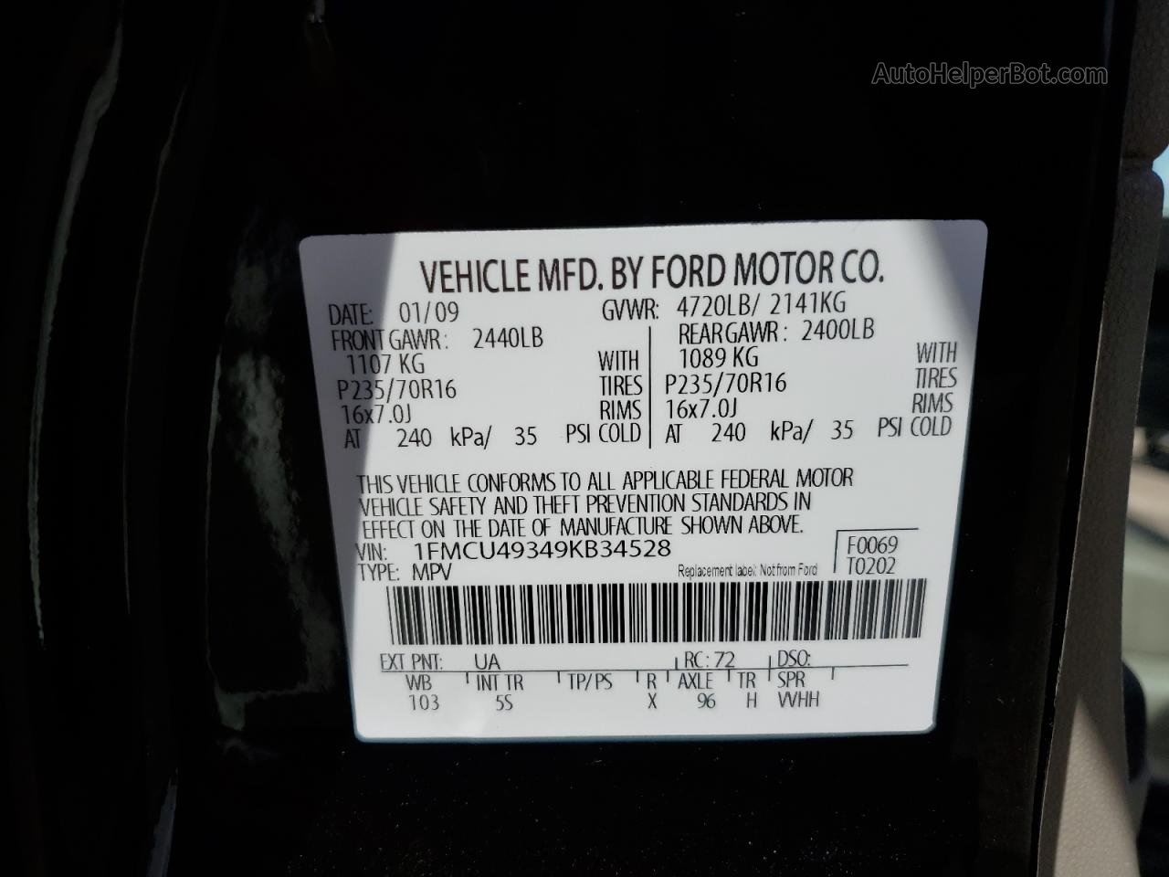 2009 Ford Escape Hybrid Черный vin: 1FMCU49349KB34528