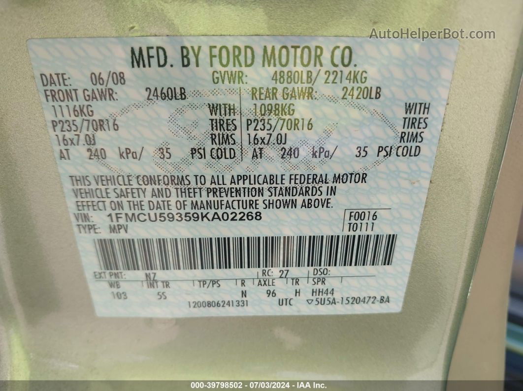 2009 Ford Escape Hybrid Limited Green vin: 1FMCU59359KA02268