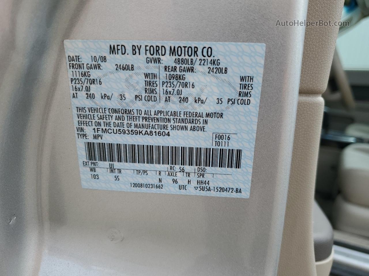 2009 Ford Escape Hybrid Silver vin: 1FMCU59359KA81604