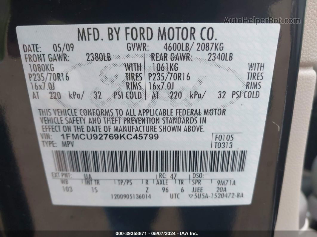 2009 Ford Escape Xls Черный vin: 1FMCU92769KC45799