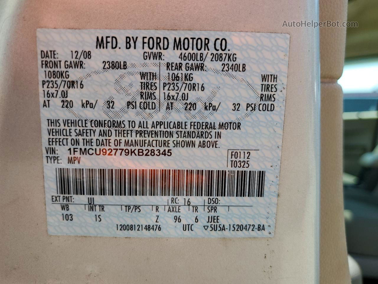 2009 Ford Escape Xls Silver vin: 1FMCU92779KB28345