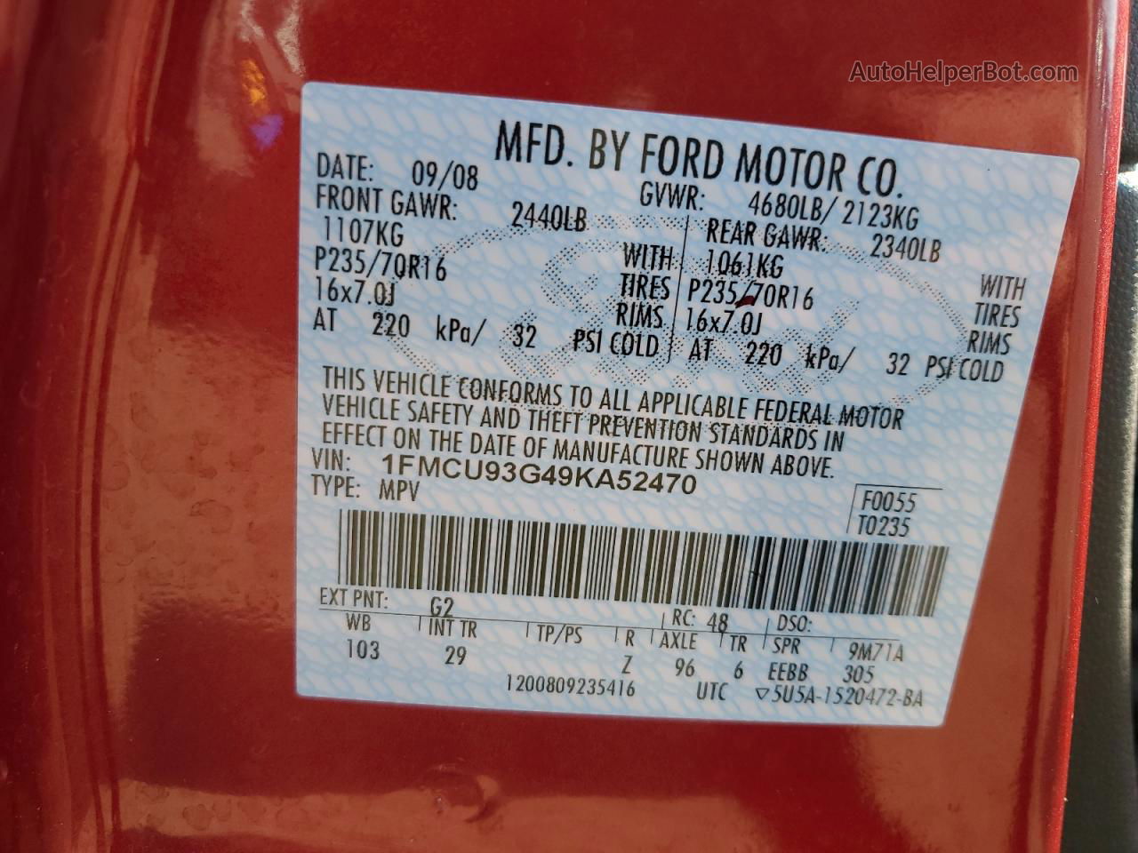 2009 Ford Escape Xlt Red vin: 1FMCU93G49KA52470