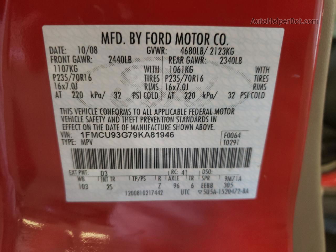 2009 Ford Escape Xlt Red vin: 1FMCU93G79KA81946