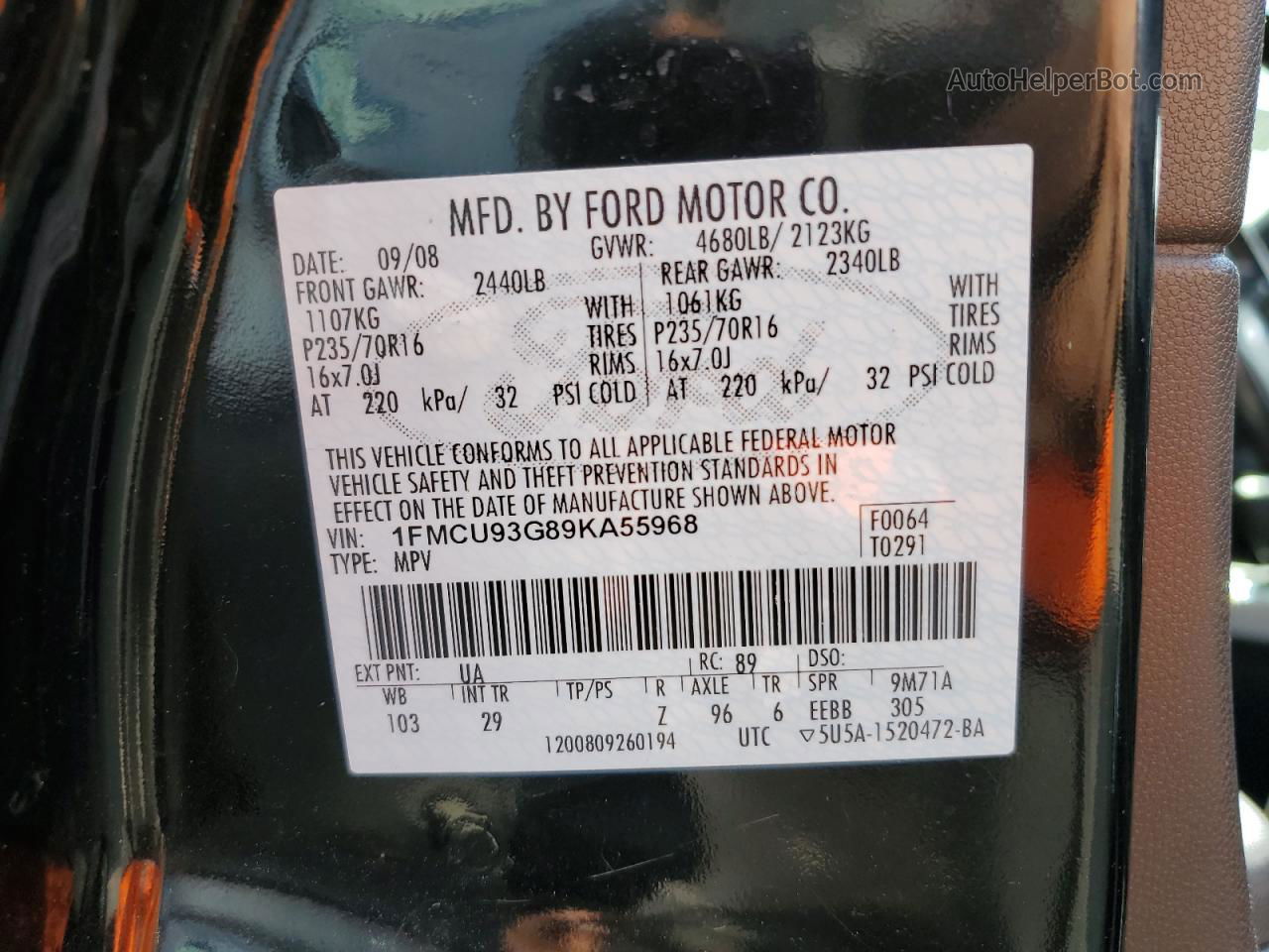 2009 Ford Escape Xlt Черный vin: 1FMCU93G89KA55968