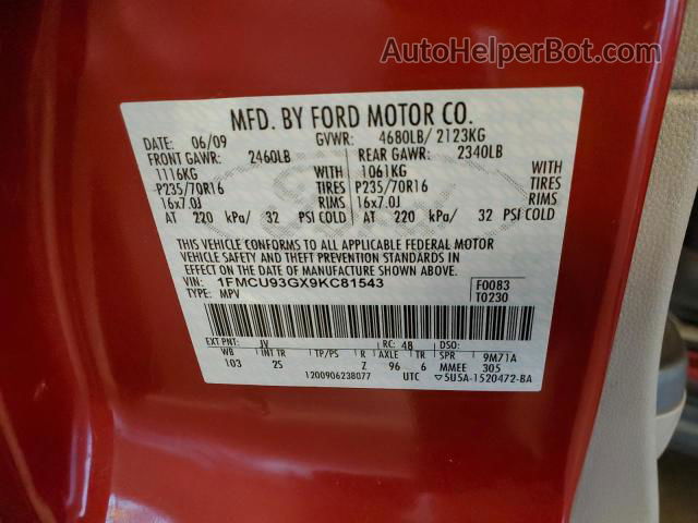 2009 Ford Escape Xlt Red vin: 1FMCU93GX9KC81543