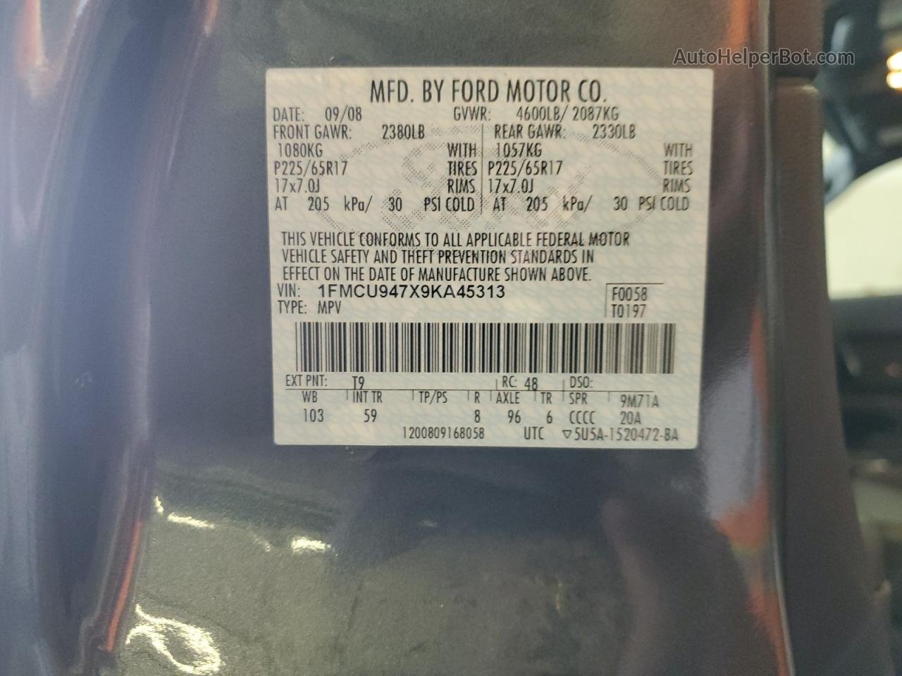 2009 Ford Escape Limited Gray vin: 1FMCU947X9KA45313