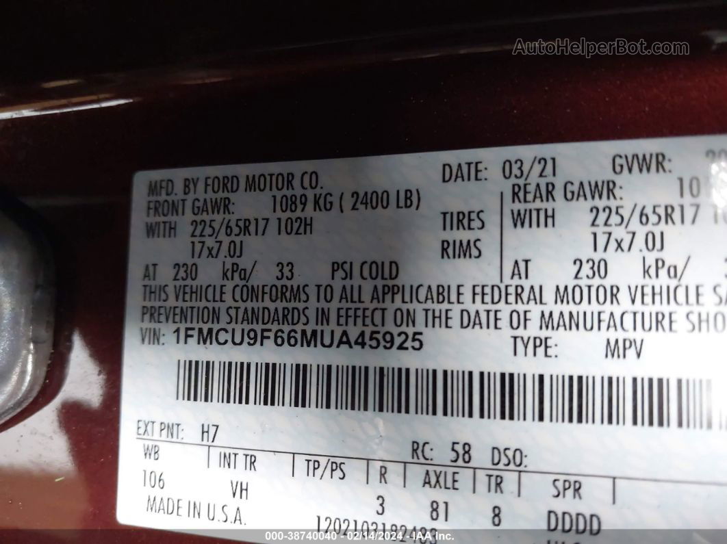 2021 Ford Escape S Brown vin: 1FMCU9F66MUA45925