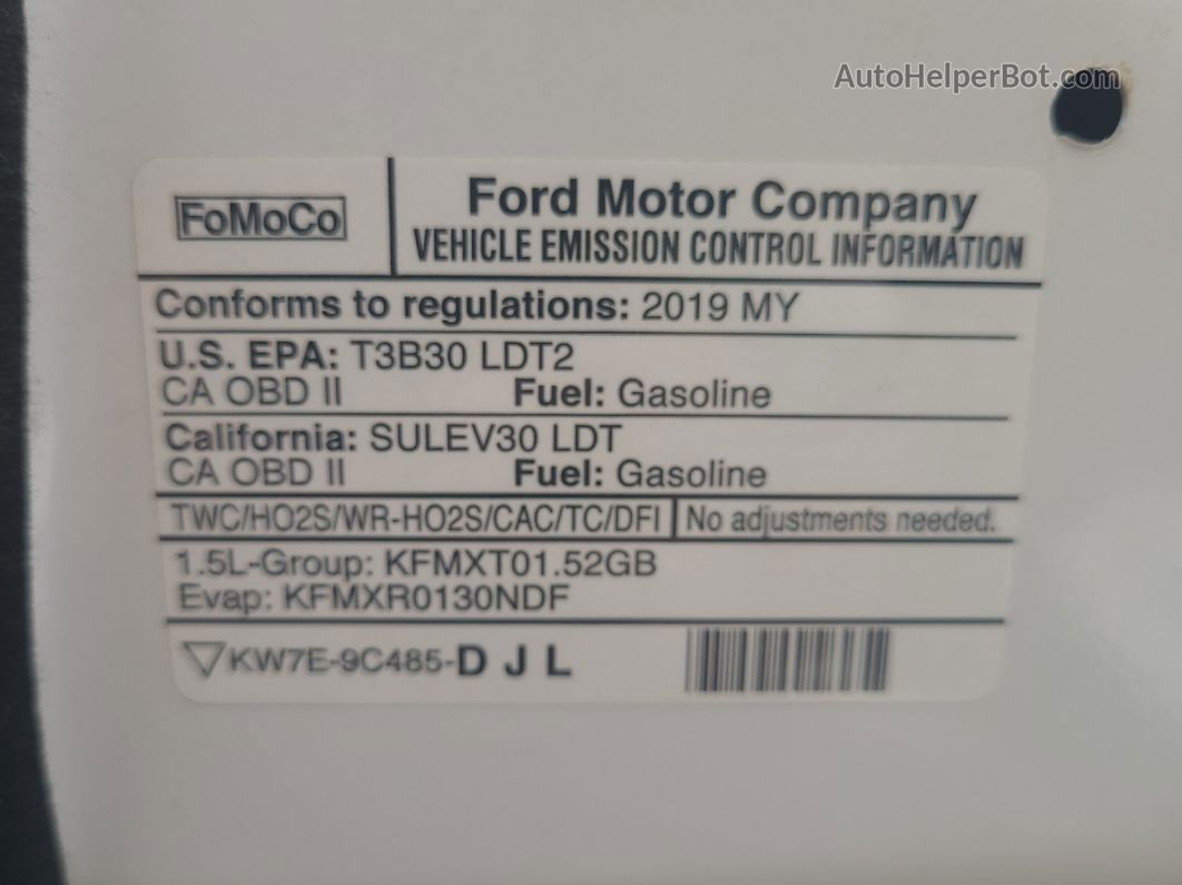 2019 Ford Escape Se Белый vin: 1FMCU9GD1KUB64315