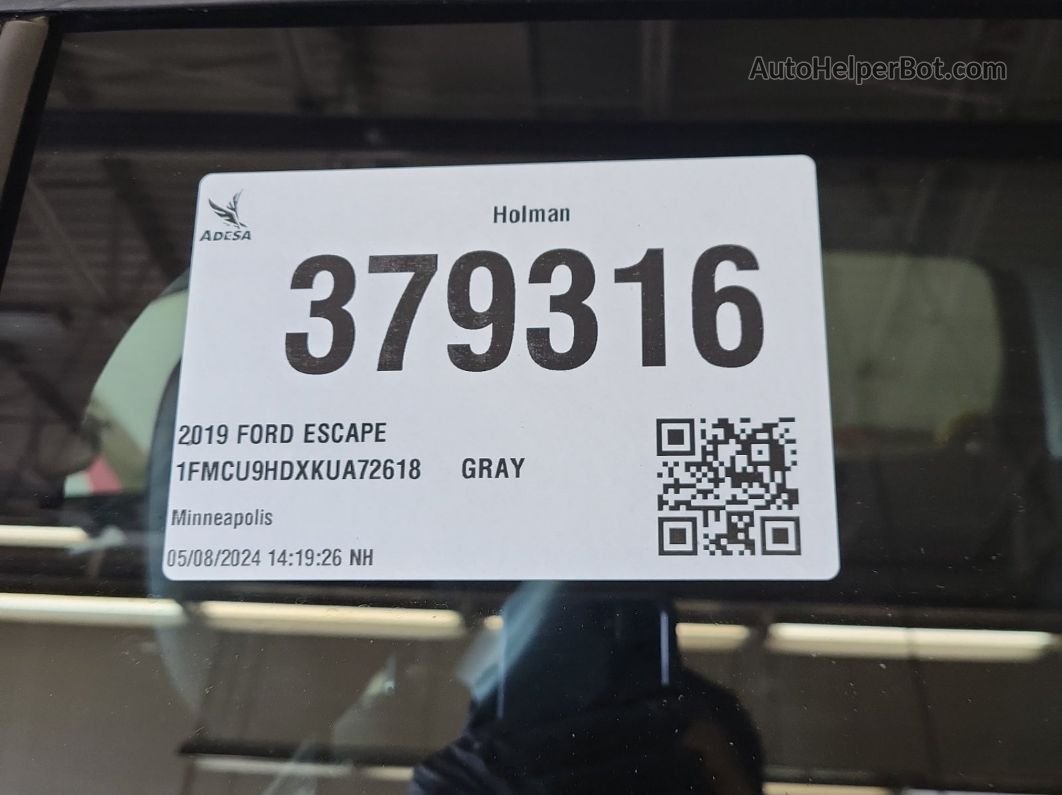 2019 Ford Escape Sel vin: 1FMCU9HDXKUA72618