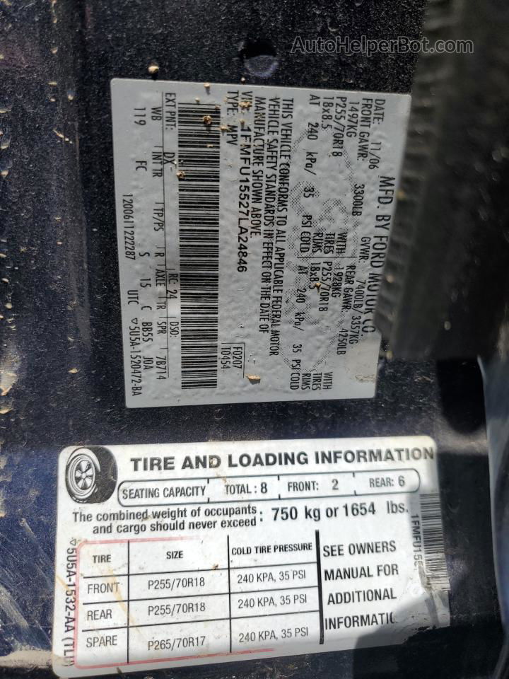 2007 Ford Expedition Xlt Blue vin: 1FMFU15527LA24846