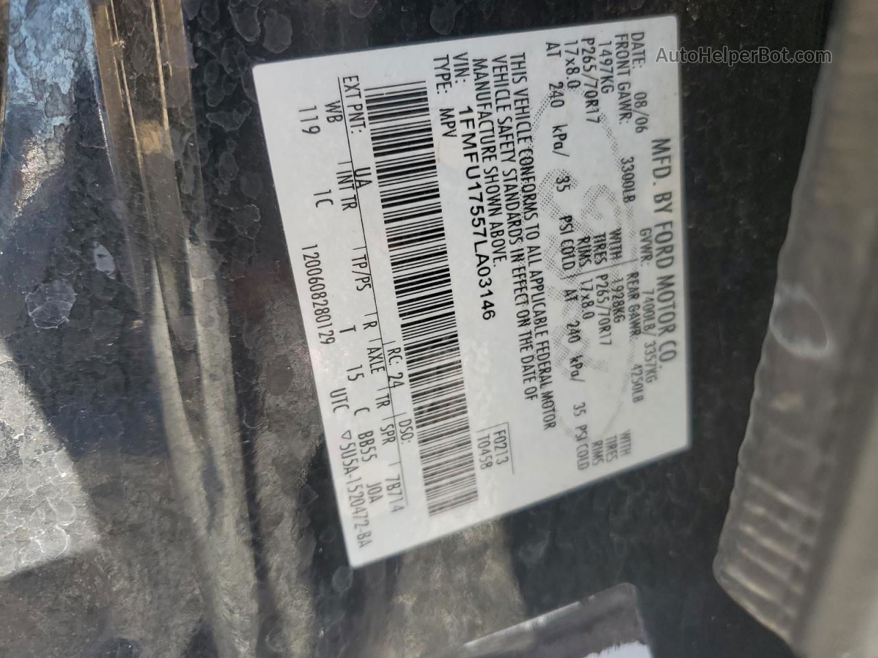 2007 Ford Expedition Eddie Bauer Black vin: 1FMFU17557LA03146