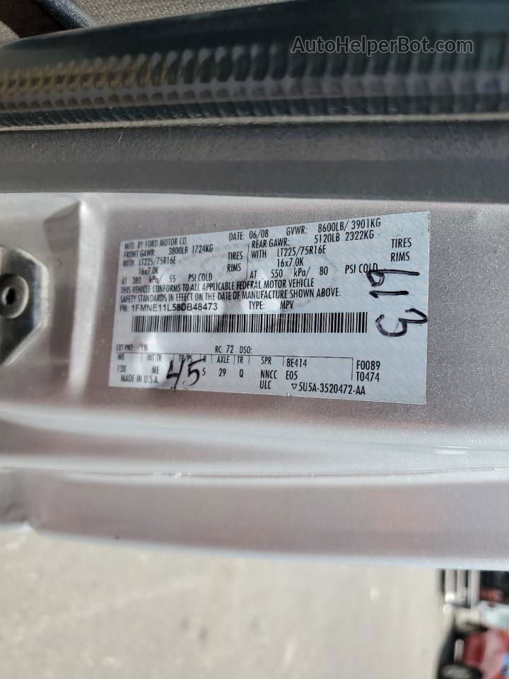 2008 Ford Econoline E150 Wagon Silver vin: 1FMNE11L58DB48473