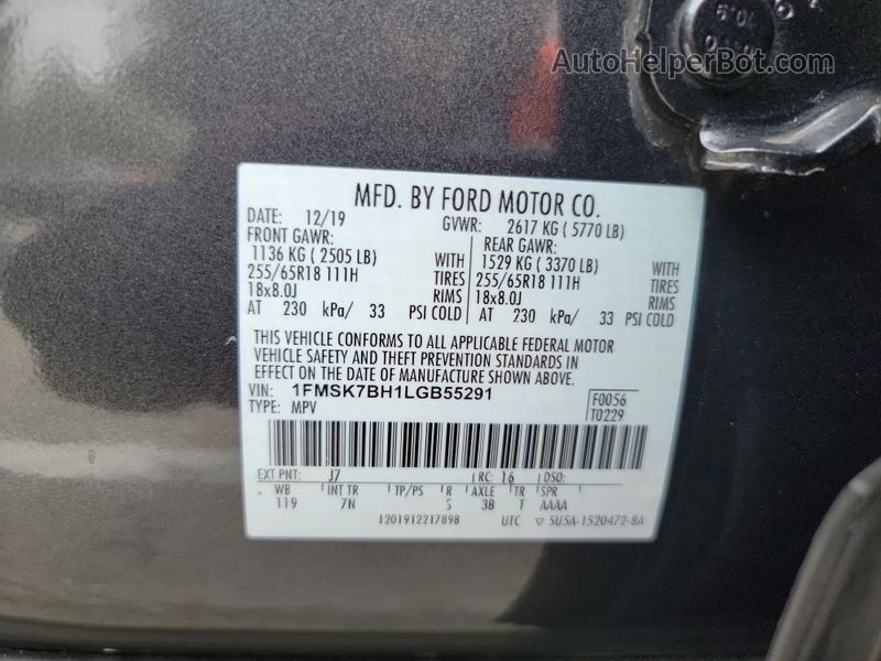 2020 Ford Explorer   vin: 1FMSK7BH1LGB55291