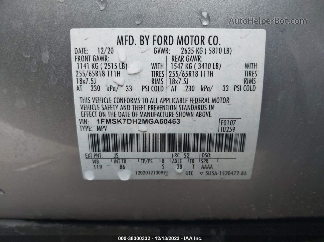 2021 Ford Explorer Xlt Silver vin: 1FMSK7DH2MGA60463