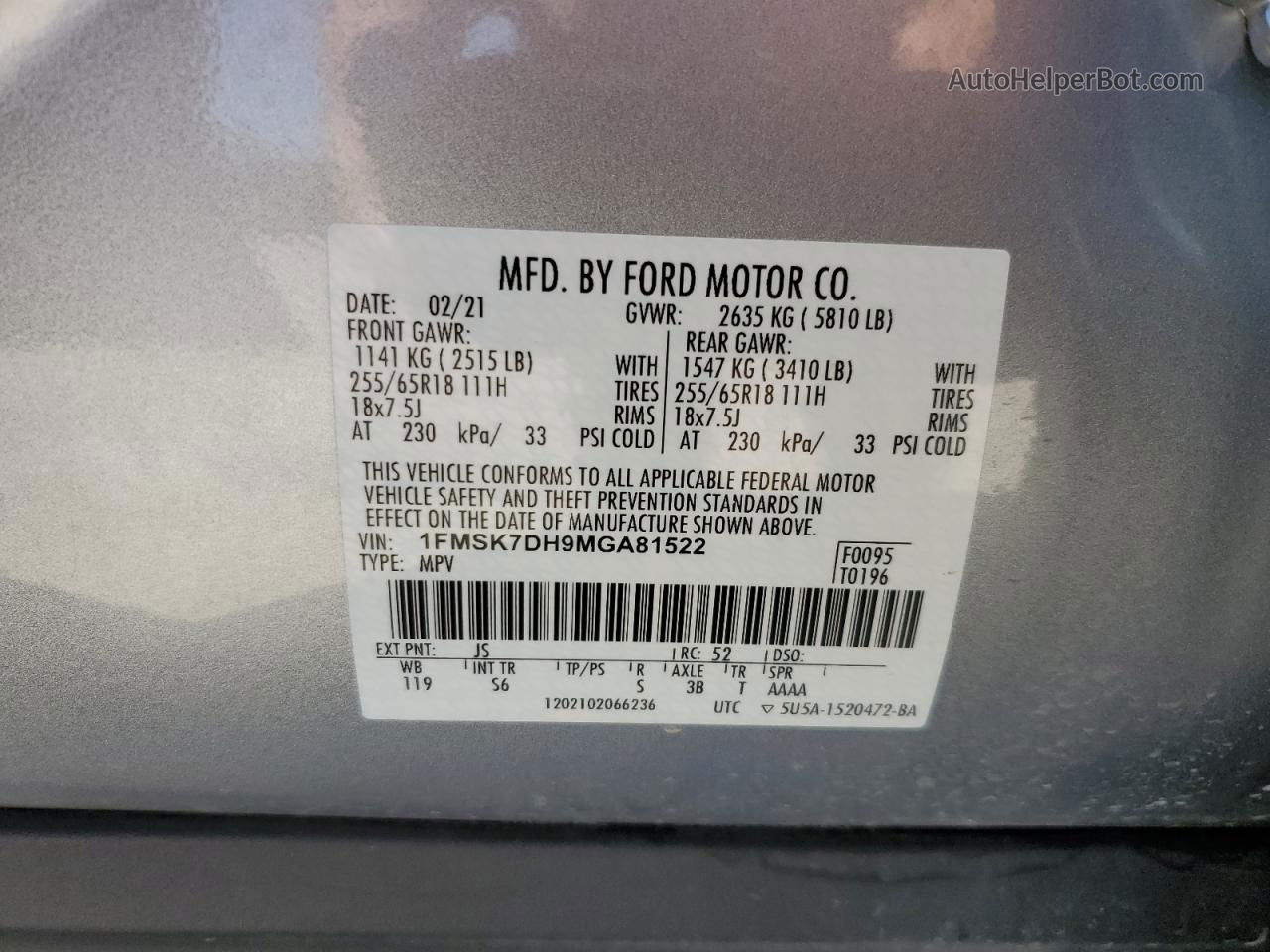 2021 Ford Explorer Xlt Silver vin: 1FMSK7DH9MGA81522