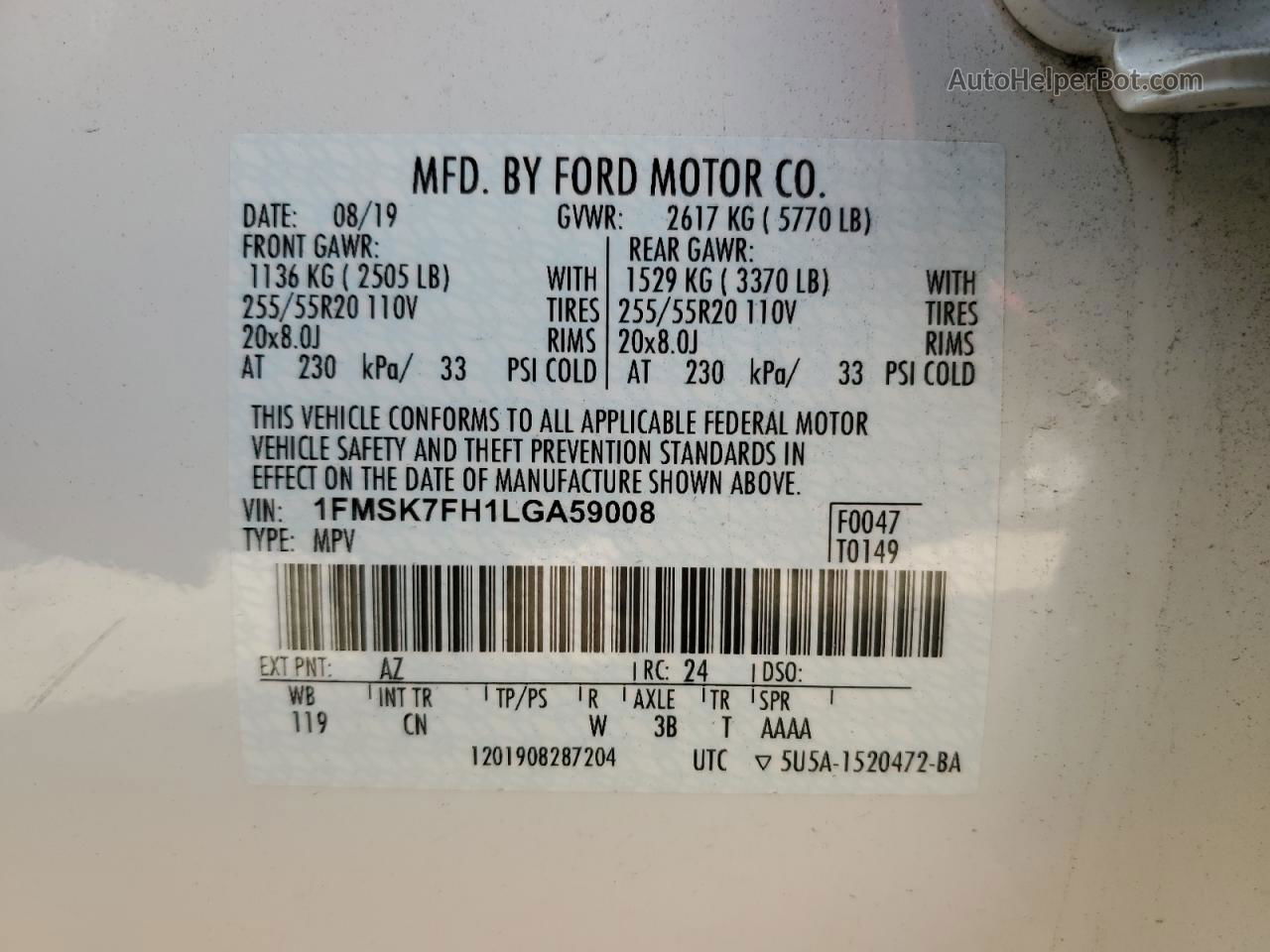 2020 Ford Explorer Limited White vin: 1FMSK7FH1LGA59008