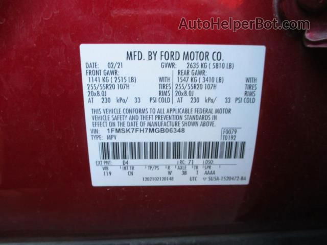 2021 Ford Explorer Limited Red vin: 1FMSK7FH7MGB06348