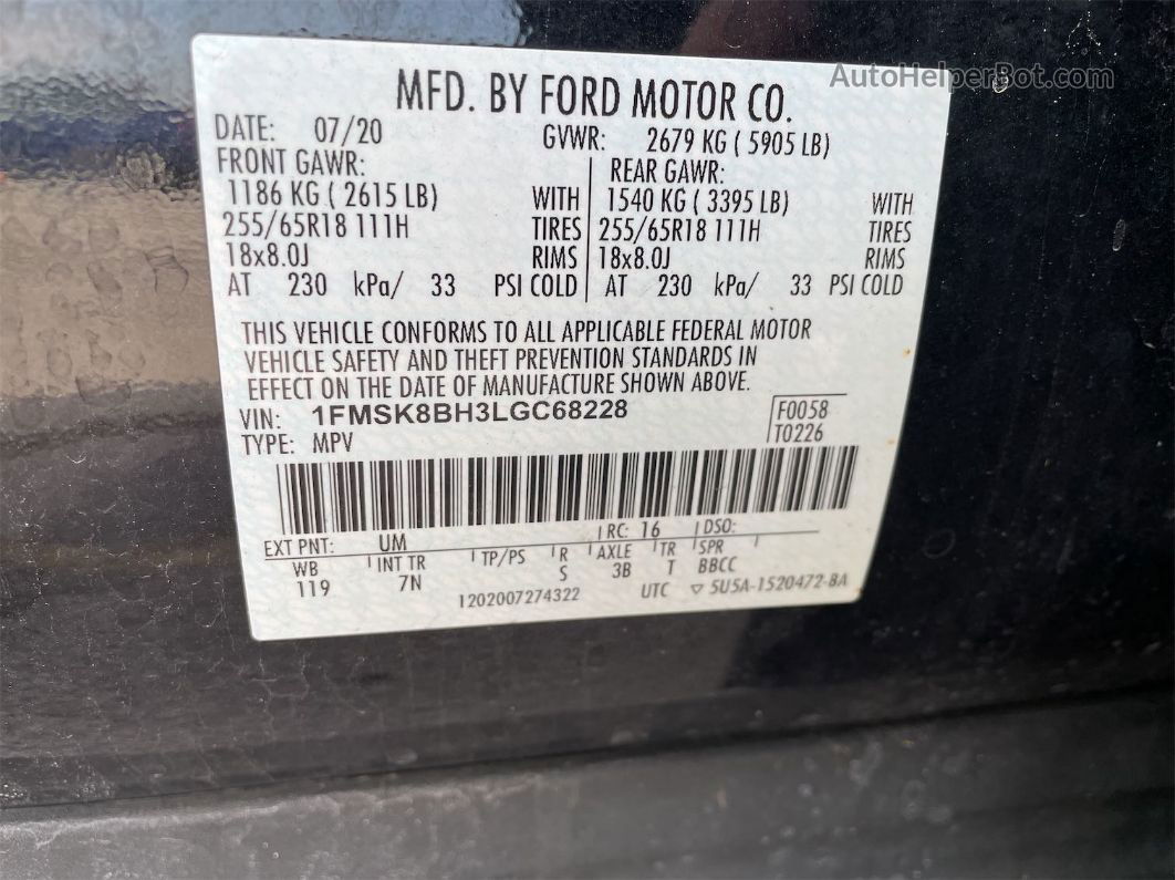 2020 Ford Explorer   vin: 1FMSK8BH3LGC68228