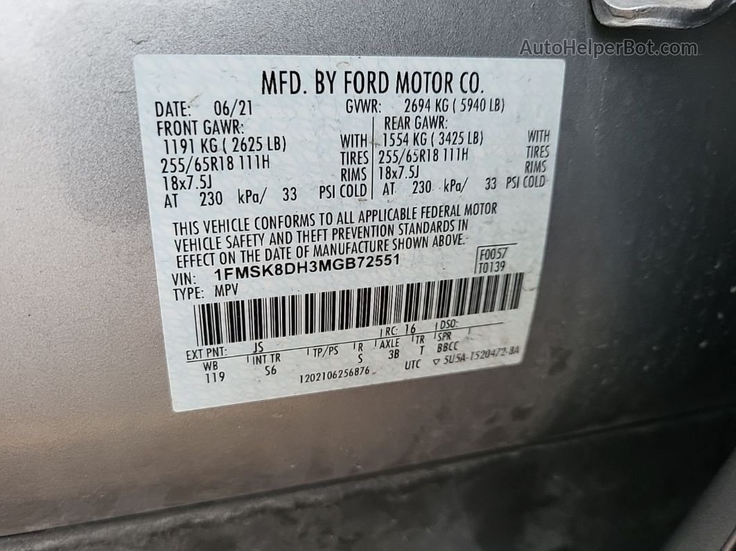 2021 Ford Explorer Xlt vin: 1FMSK8DH3MGB72551