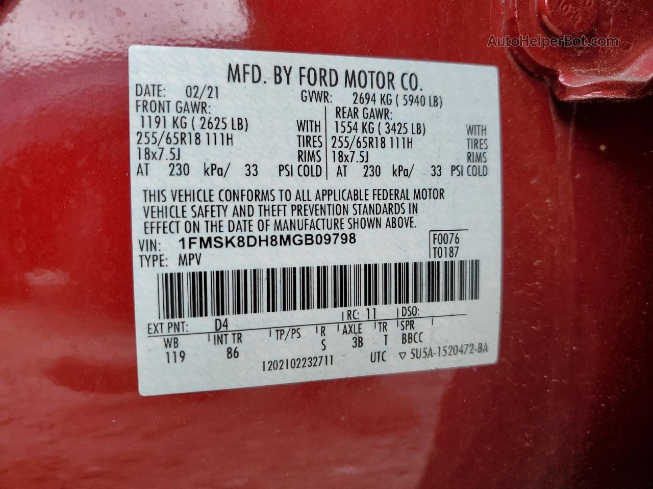 2021 Ford Explorer Xlt Red vin: 1FMSK8DH8MGB09798