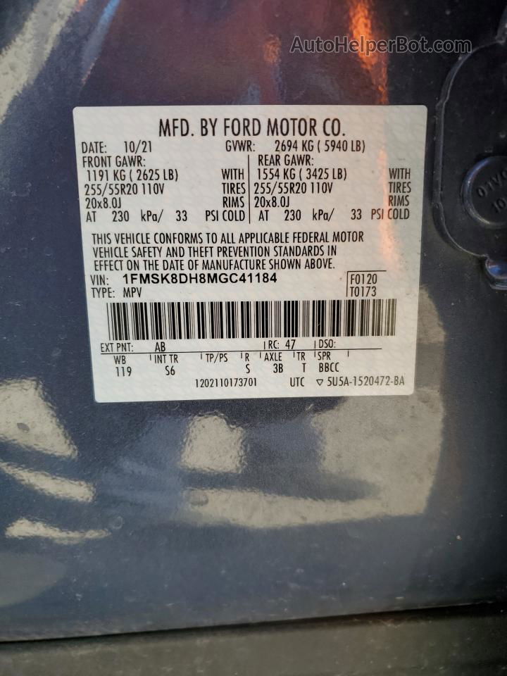 2021 Ford Explorer Xlt Blue vin: 1FMSK8DH8MGC41184
