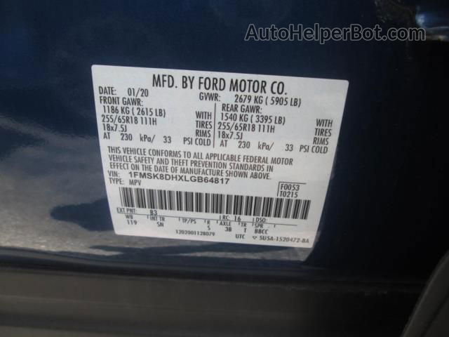 2020 Ford Explorer Xlt Blue vin: 1FMSK8DHXLGB64817