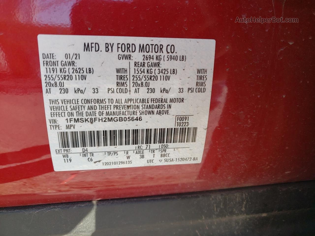 2021 Ford Explorer Limited Red vin: 1FMSK8FH2MGB05646