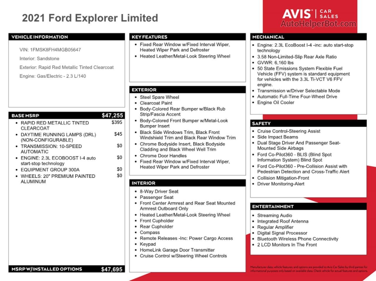 2021 Ford Explorer Limited Red vin: 1FMSK8FH4MGB05647
