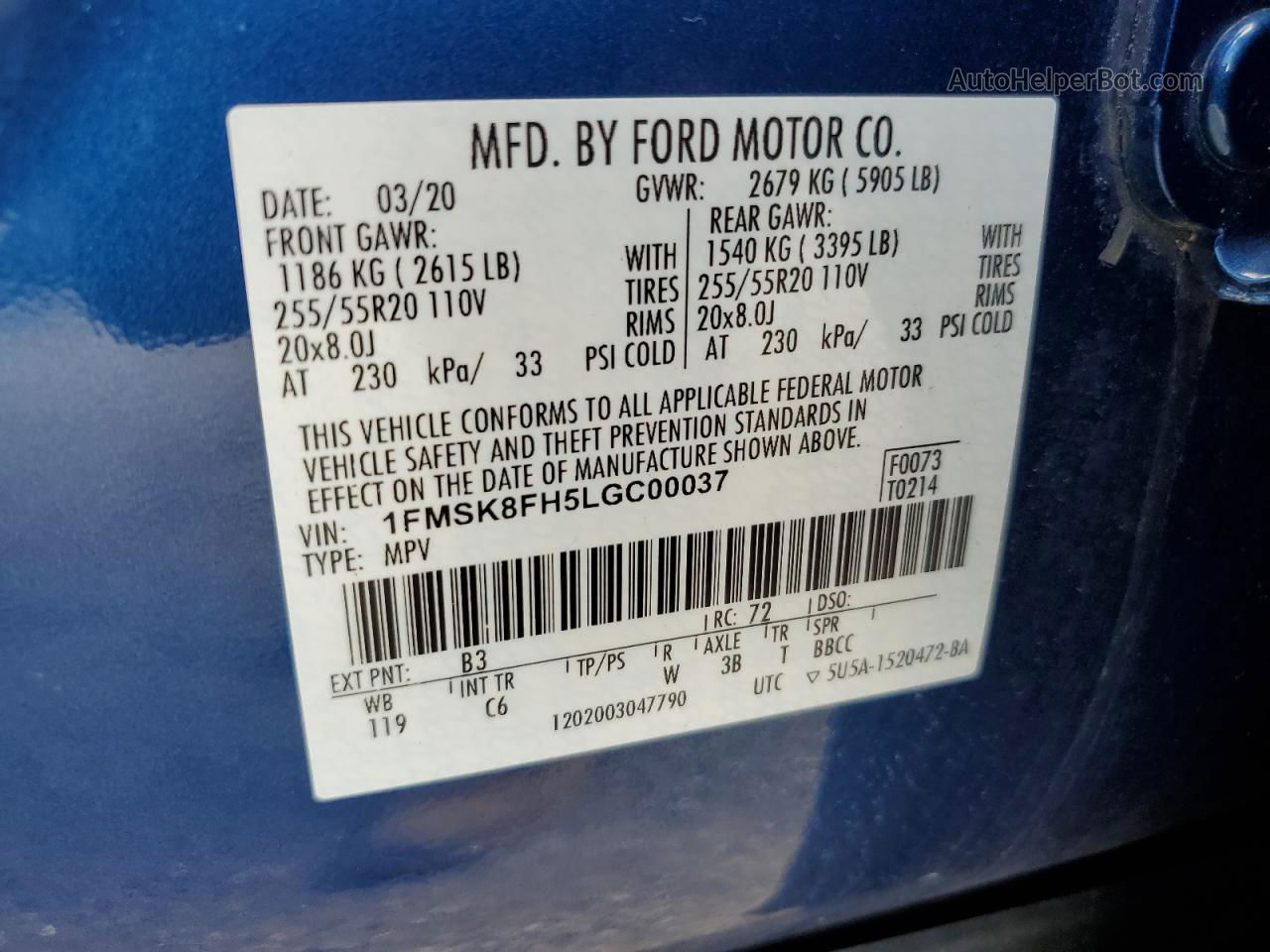 2020 Ford Explorer Limited Blue vin: 1FMSK8FH5LGC00037