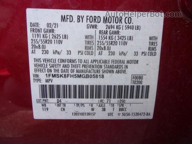 2021 Ford Explorer Limited Red vin: 1FMSK8FH5MGB05818