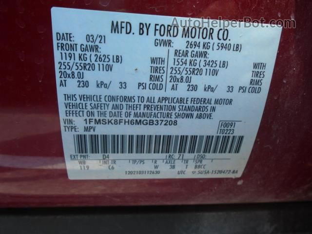 2021 Ford Explorer Limited Red vin: 1FMSK8FH6MGB37208