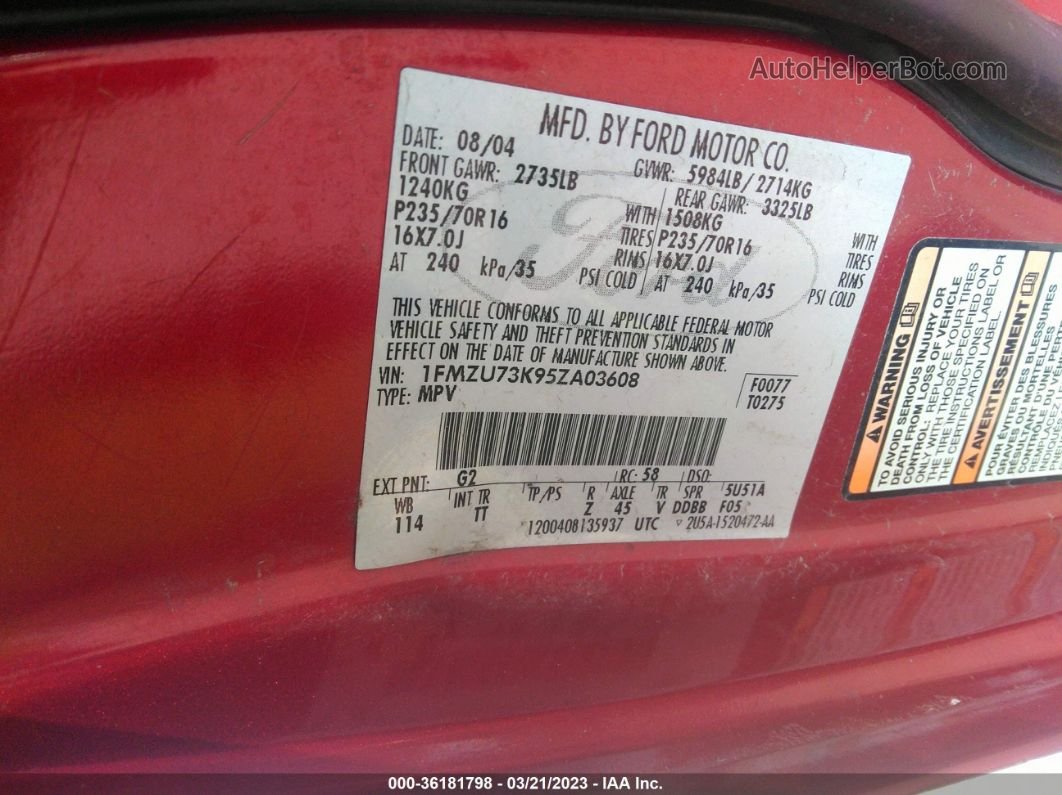 2005 Ford Explorer Xlt Red vin: 1FMZU73K95ZA03608