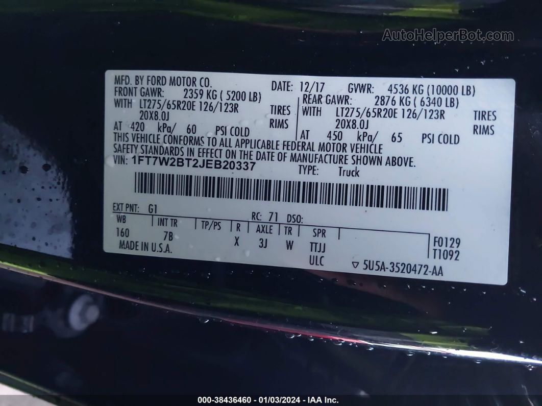 2018 Ford F-250 Platinum Black vin: 1FT7W2BT2JEB20337