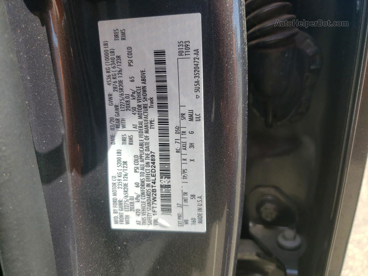 2020 Ford F250 Super Duty Угольный vin: 1FT7W2BT4LED24897