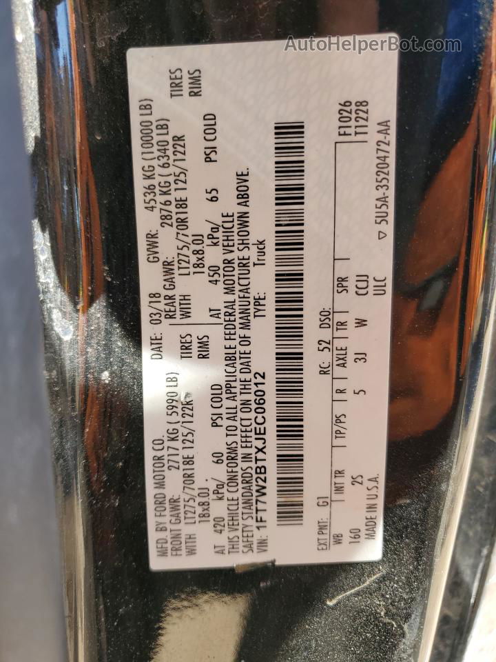 2018 Ford F250 Super Duty Black vin: 1FT7W2BTXJEC06012