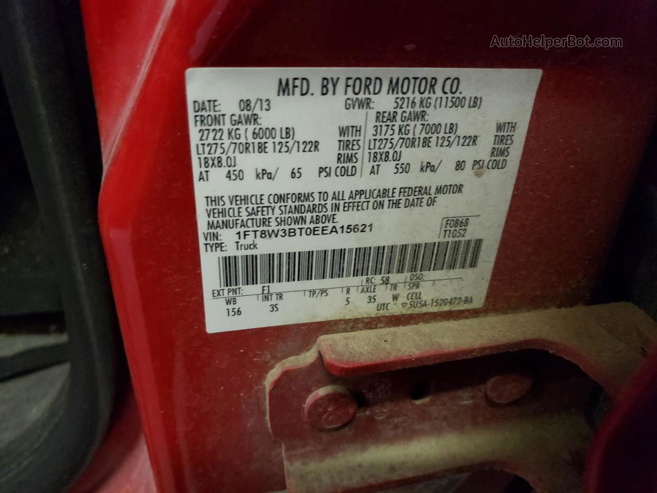 2014 Ford F350 Super Duty Red vin: 1FT8W3BT0EEA15621