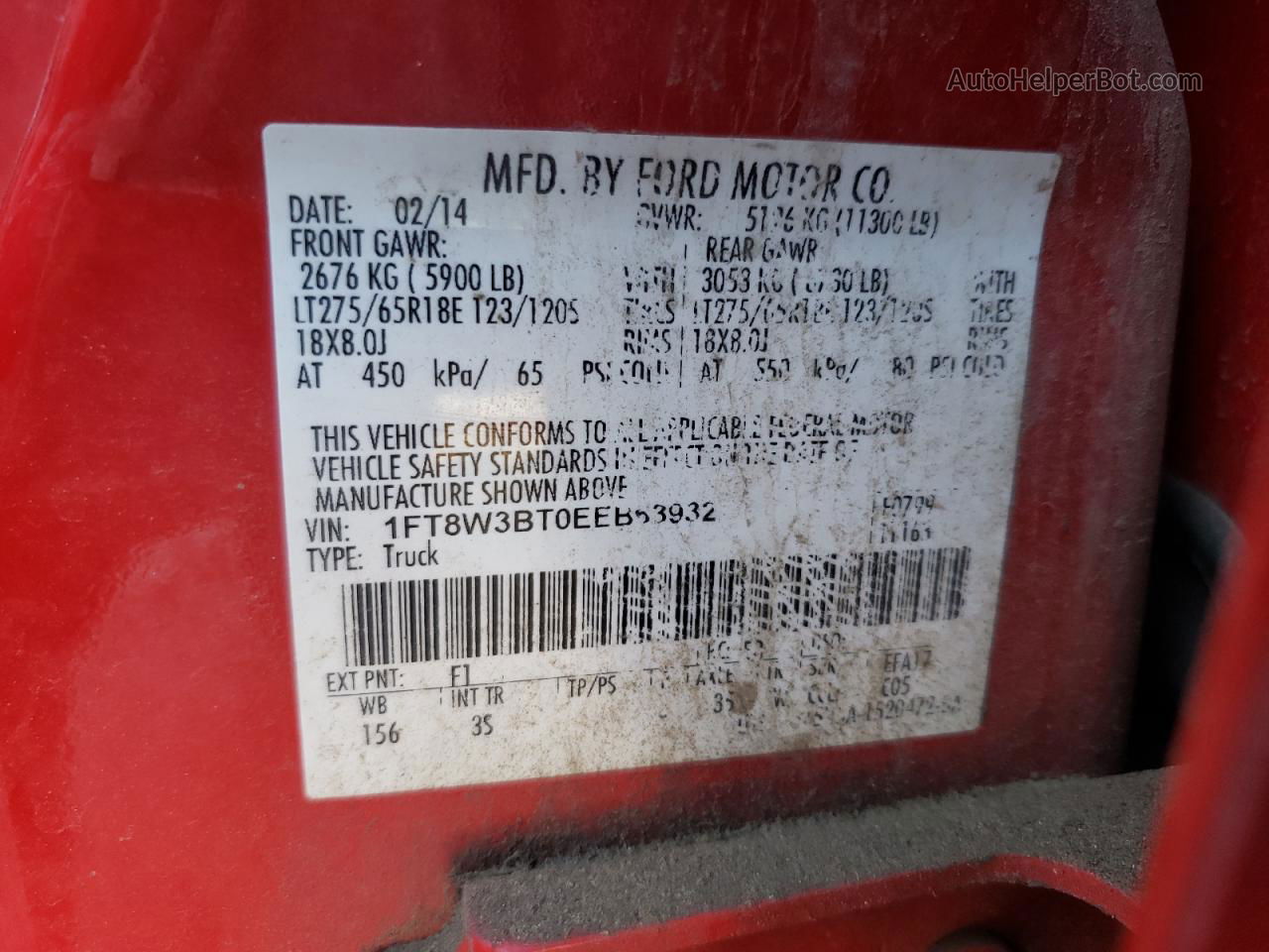 2014 Ford F350 Super Duty Red vin: 1FT8W3BT0EEB63932