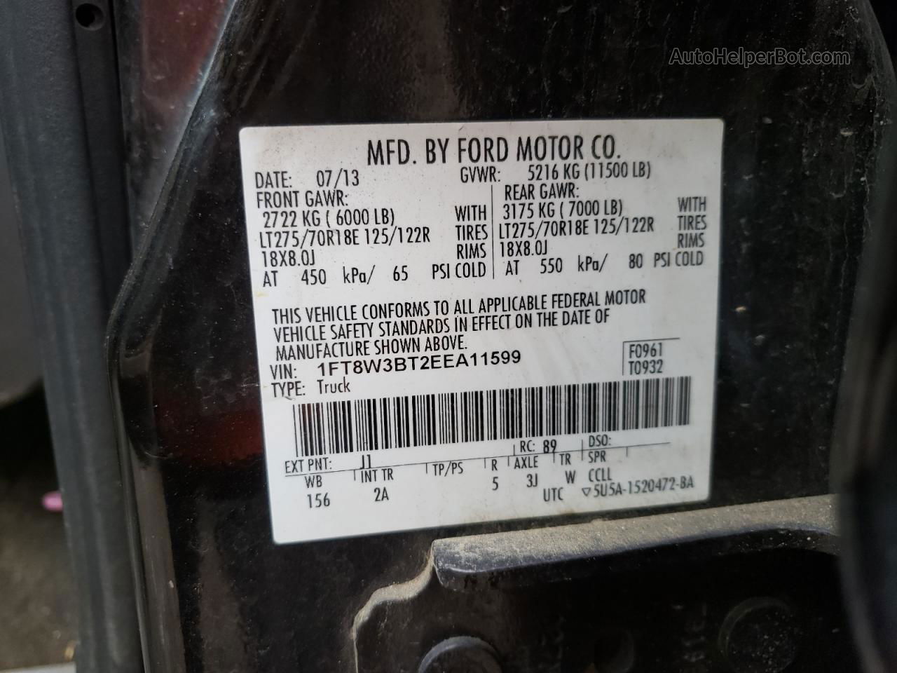 2014 Ford F350 Super Duty Черный vin: 1FT8W3BT2EEA11599