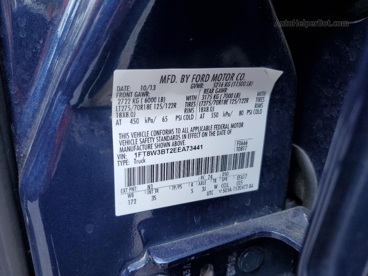 2014 Ford F350 Super Duty Синий vin: 1FT8W3BT2EEA73441