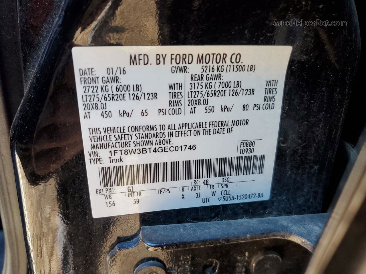2016 Ford F350 Super Duty Черный vin: 1FT8W3BT4GEC01746