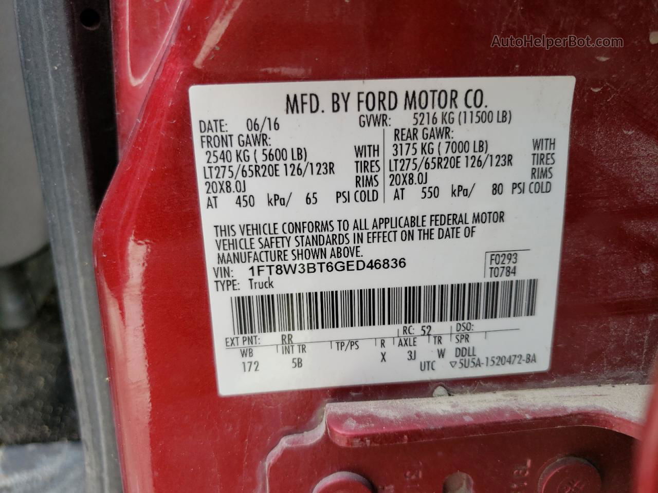 2016 Ford F350 Super Duty Red vin: 1FT8W3BT6GED46836