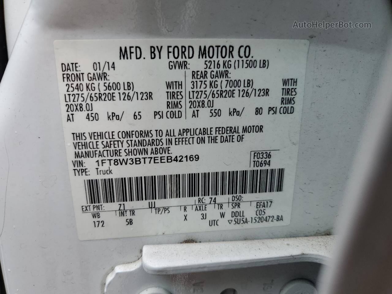2014 Ford F350 Super Duty White vin: 1FT8W3BT7EEB42169