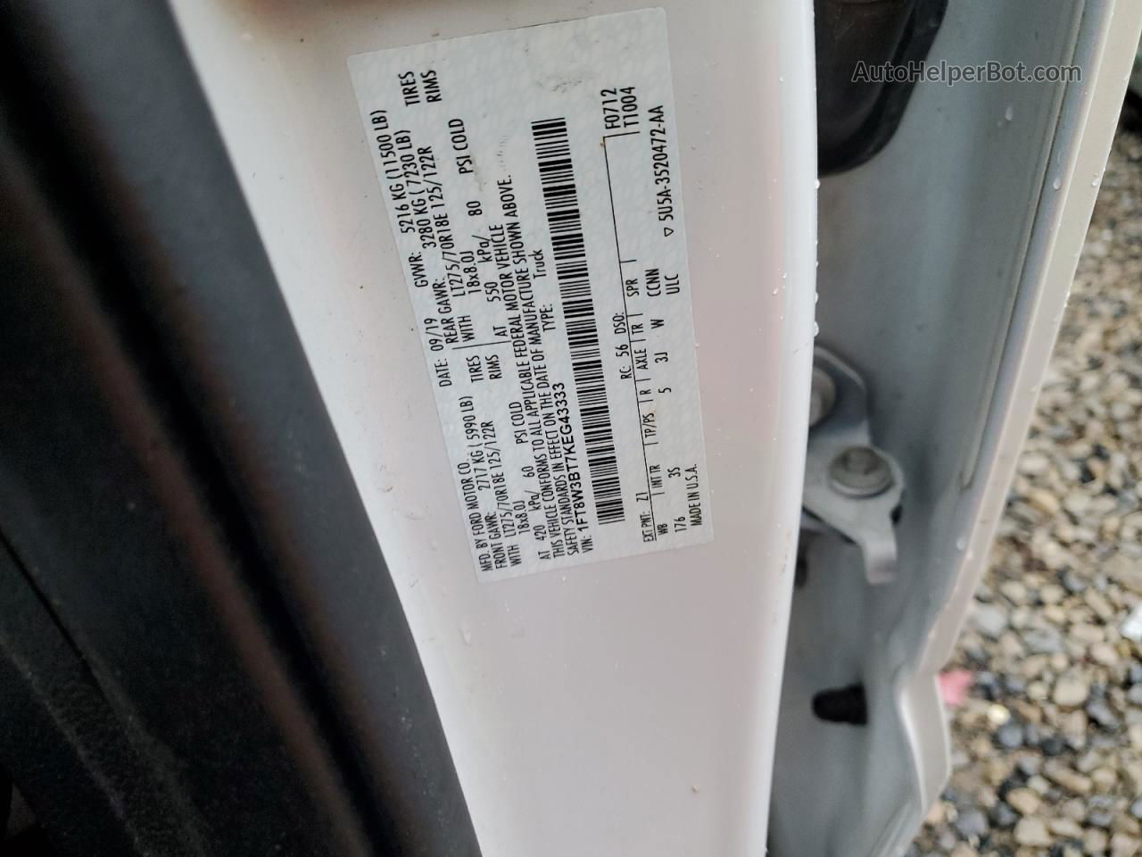 2019 Ford F350 Super Duty White vin: 1FT8W3BT7KEG43333