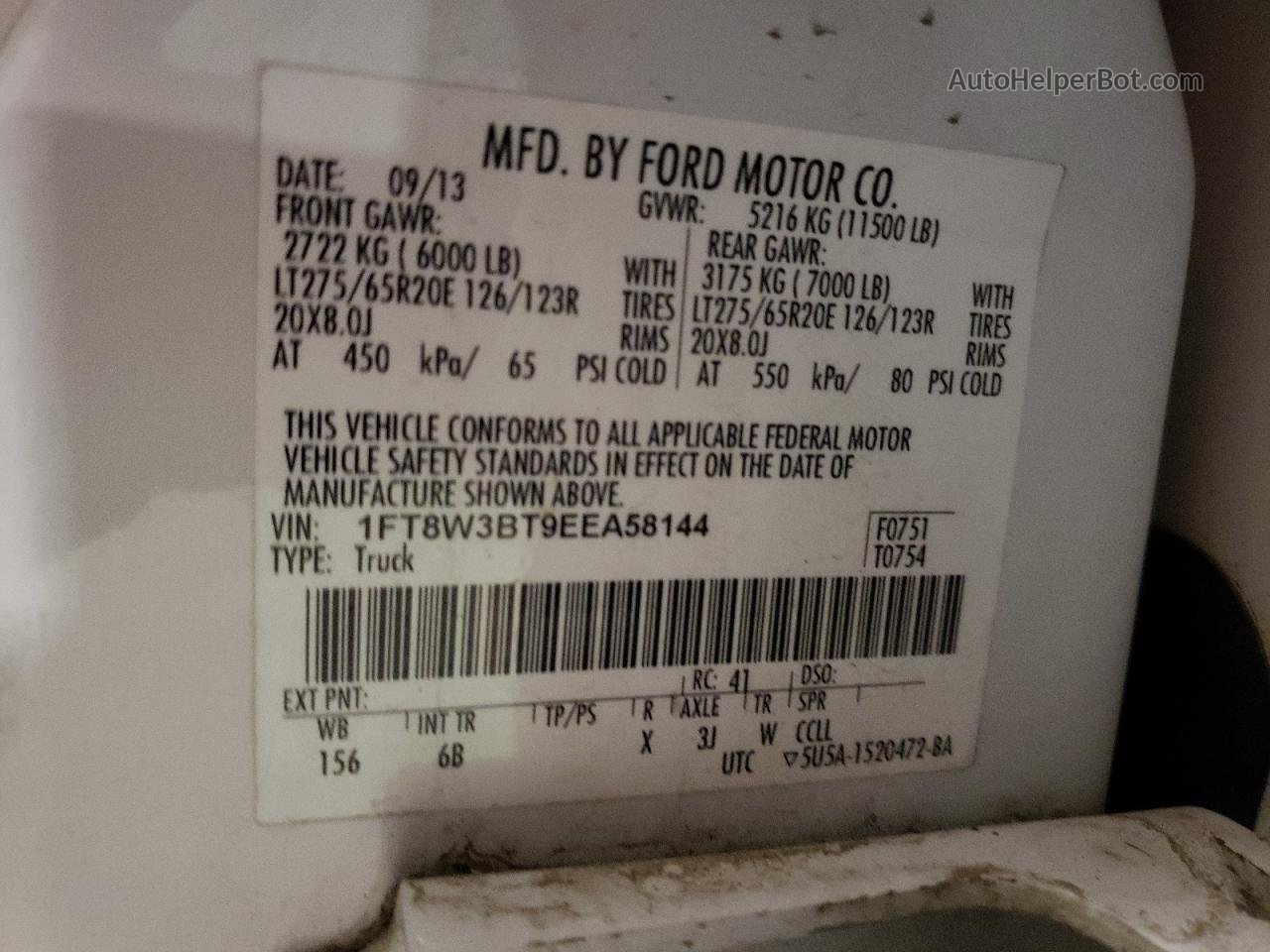 2014 Ford F350 Super Duty White vin: 1FT8W3BT9EEA58144