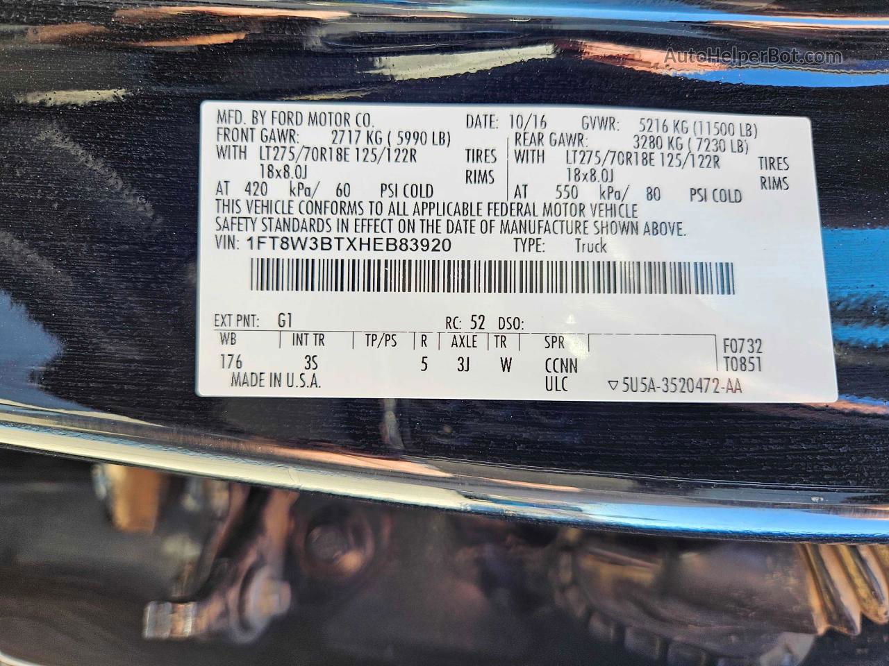 2017 Ford F350 Super Duty Черный vin: 1FT8W3BTXHEB83920